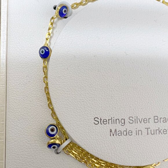 Evil Eye Sterling Silver 925 Turkish Bracelet, Yellow Gold Plated over Sterling - Picture 3 of 6